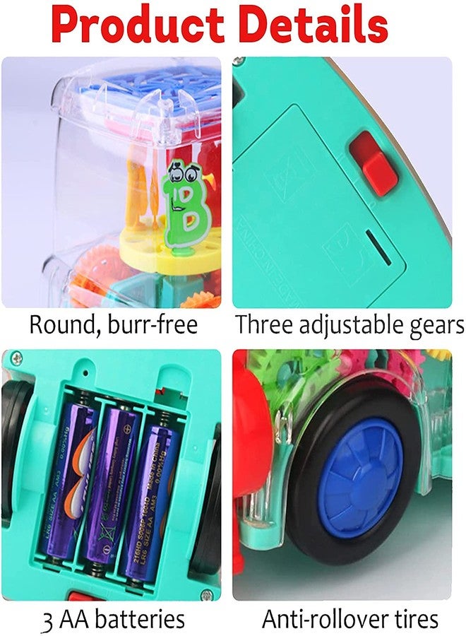 SHIPEASE لعبة قطار شيبيز الشفافة ذات التصميم المبتكر مع أضواء ثلاثية الأبعاد وموسيقى وتقنية تروس، مناسبة للأطفال من عمر سنتين إلى خمس سنوات، ألعاب سيارات ميكانيكية تدور 360 درجة (متعددة الألوان) (قطار تروس) - Image 4